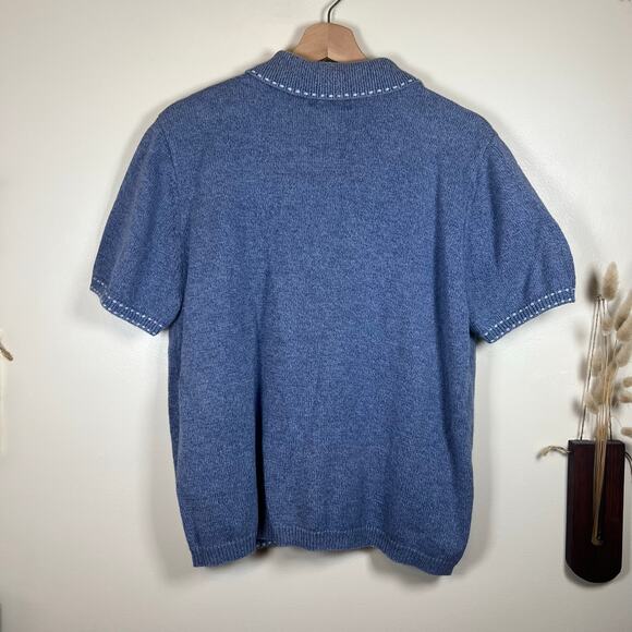 Women's Large Alfred Dunner Floral Embroidered Blue Knit Cardigan Sweater - Picture 2 of 5